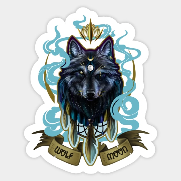 Wolf Moon Sticker by etcherSketch